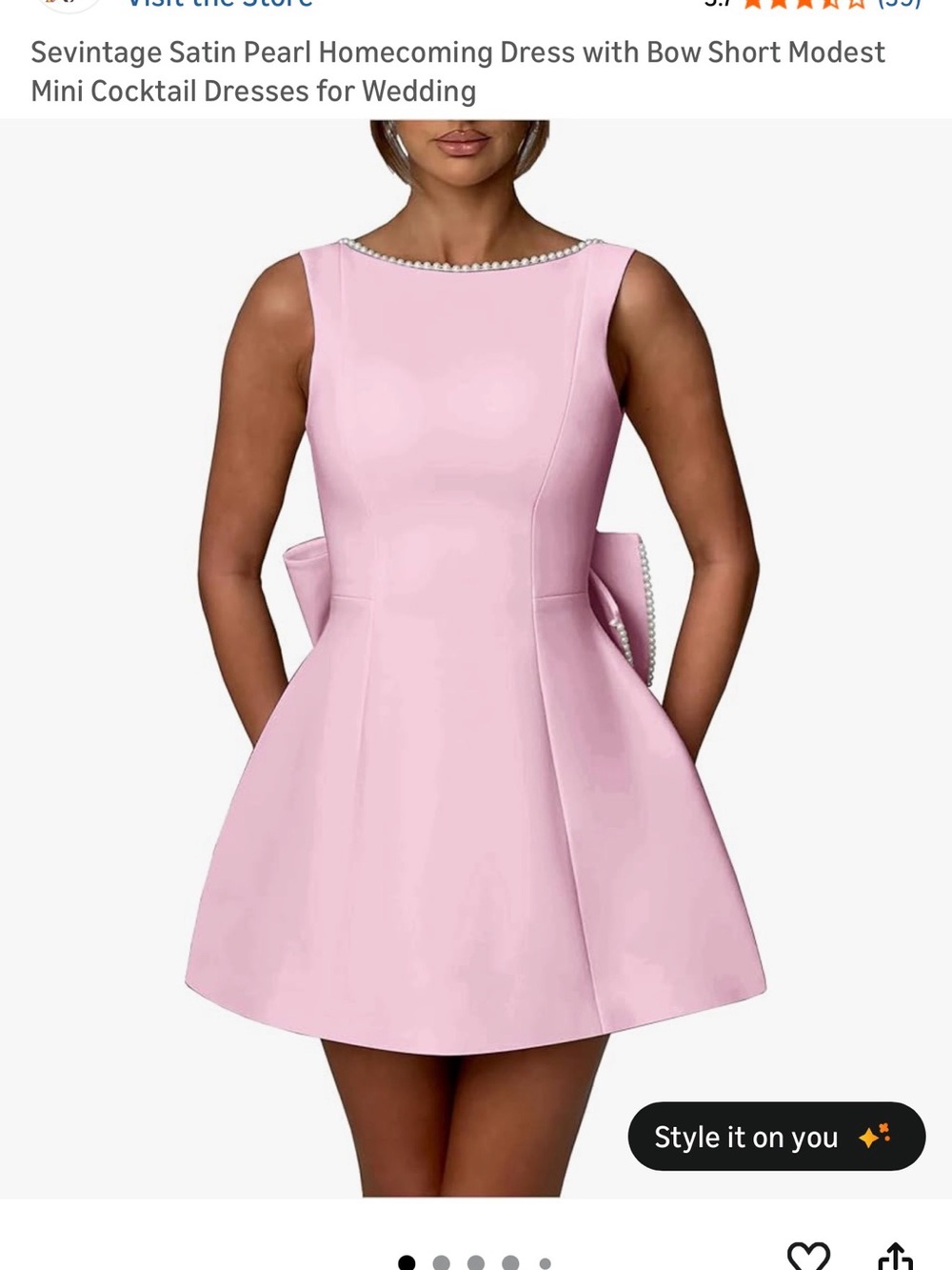 Amazon Pink Satin Pearl-Trim Mini Dress with Back Bow